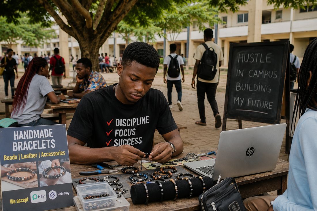 Student hustler selling handmade items on campus